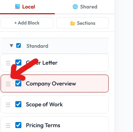 Drag handle on a block
